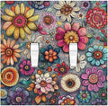 Decorative Switch Plates Colorful Rainbow Pointillisme Flower 2 Gang Double Toggle Outlet Light Switch Cover Wall Plate Electrical Faceplate For Bed Room Home Decor