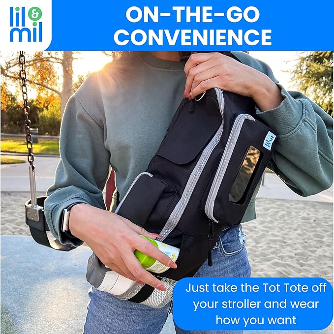 Lil & Mil Crossbody Diaper Bag with Wipes Pocket | Convenient Small Diaper Bag | Doubles as Hanging Stroller Organizer with Cup Holder, Cell Phone Holder & Wipes Pocket - Tot Tote