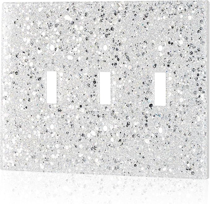 Shiny Silver Triple Light Switch Cover Plate,Glitter Never Peel Off,3-Gang 5.1''x6.9'',Bling Decor for Girls