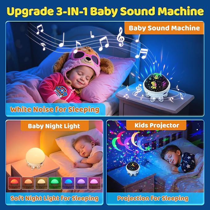 Baby Sound Machine for Kids Night Light Projector with Star, 30 Soothing Sounds White Noise Machine for Sleeping, 31 Color | 4 Films Baby Sleep, Remote+Timer+3 Brightness Sensory Light for Autism Toys