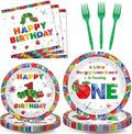 96Pcs Caterpillar 1st Birthday Party Plates and Napkins Green Caterpillar Theme Decor Very Hungry Paper Disposable Dessert Cake Plates Cartoon Insect Tableware Set for Kids Birthday 24 Guests