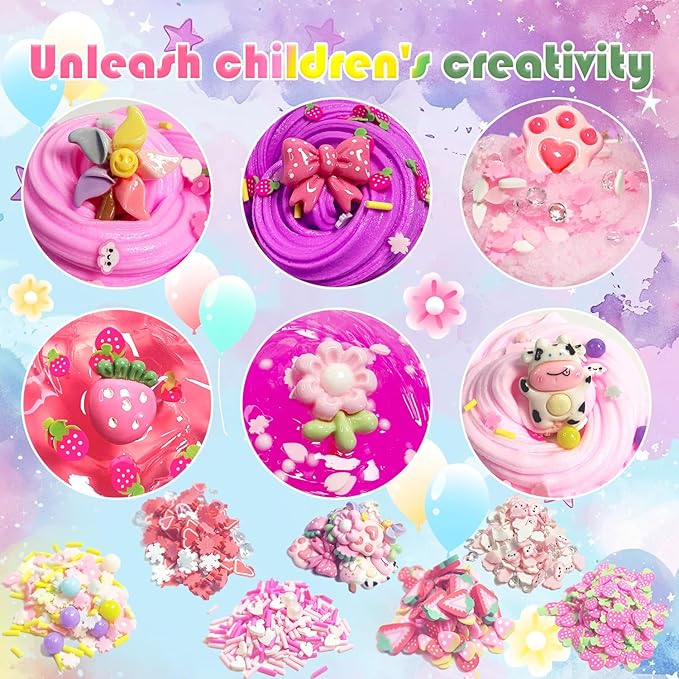 7 Pack Pink Slime Kits, Butter Slime,Cloud Slime kit for Girls Ages 8-12,Crunchy Slime Kit,Non Sticky,Super Soft Sludge Toy,Birthday Gifts for Kids,Party Favors for Girls and Boys