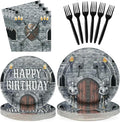 Grencian 96Pcs Medieval Castle Party Supplies Castle Birthday Plates and Napkins Disposable Medieval Knight Tableware Set for Kids Birthday Baby Shower Halloween Decorations Serves 24
