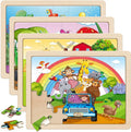 SYNARRY Large Animals Wooden Puzzles for Kids 4 in 1 Gift Box(12.2 * 9.4 in), Jigsaw Puzzles for Toddlers 3-5, Puzzles for Kids Ages 4-6, Easter Basket Stuffers Gifts Toys for Kids