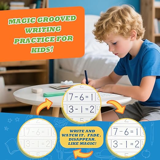 Magic Grooved Writing Practice for Kids Ages 3–5, Reusable Grooved Writing Books for Kids 3–5, Handwriting Practice for Kids 5–7, Preschool Tracing Workbook & Learning Activities