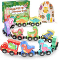 Zeoddler Toys for Toddlers, 11 Magnetic Wooden Dinosaur Train Set, Montessori Toys for Toddlers, Preschool Educational Material for Kids, Birthday Gifts for Boys, Girls