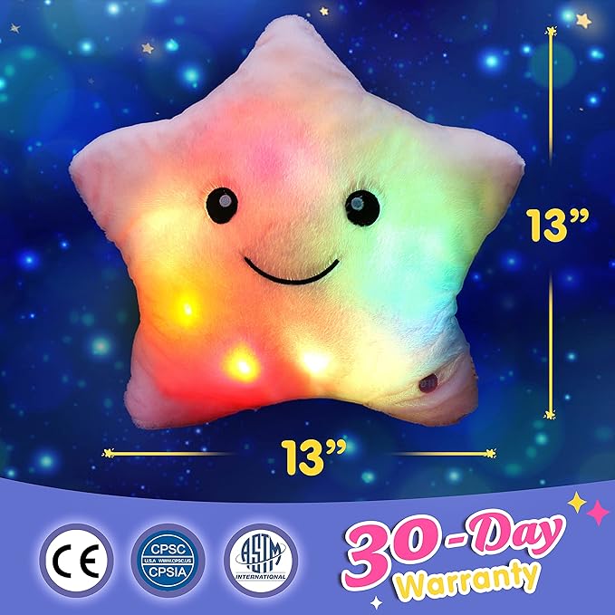 WEWILL 13'' Creative Twinkle Star Glowing LED Night Light Plush Stuffed Animals Toys Birthday Christmas Holiday Valentines Gifts for Toddlers Girls(Pink)