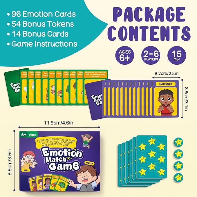Faces & Feelings Go Fish Card Game Social Emotional Learning Activities for Kids Ages 6+,Learn to Identify Various Moods, Cartoon Faces Emotions Social Skills Games for Home, Therapy & Classroom Use