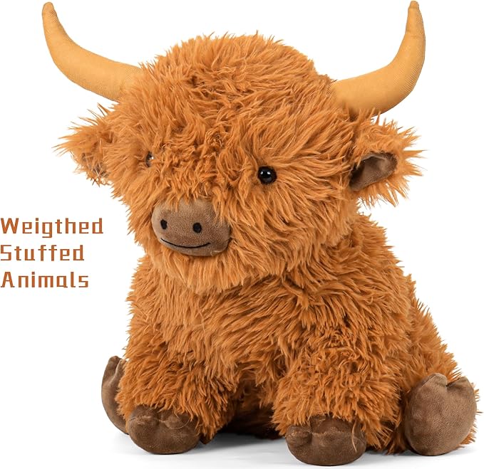5lbs Highland Cow Weighted Stuffed Animals, 16in Tall Big Highland Cow Plush Toy, Soft Adorable Stuffed Animal for Kids and Adults Highland Cattle Gift Plushie Decor