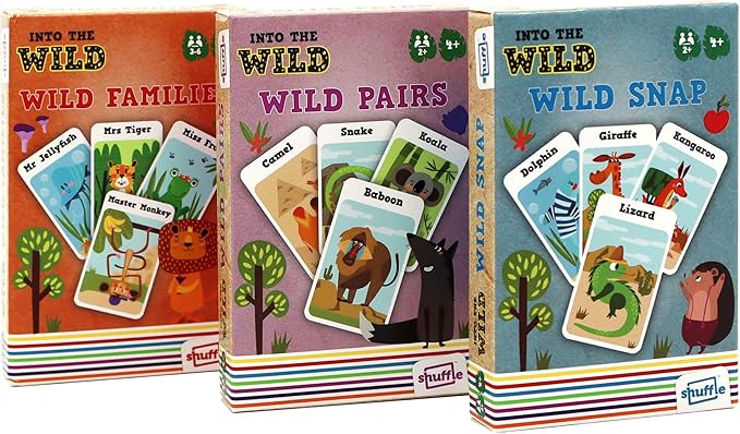 Shuffle Into The Wild 3 Kids Card Games - Snap, Families & Pairs, Encourage Your Childs Memory, Matching and Coordinating Skills, for Ages 3+