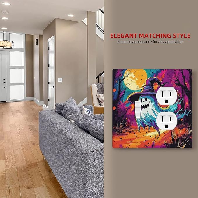 Wallplates Ghost Colorful Forest Moon Dead Tree 1 Toggle 1 Duplex Switch Plate Electrical Gfci Faceplate Decorative Light Switch Covers For Nursery Kids Room Decor