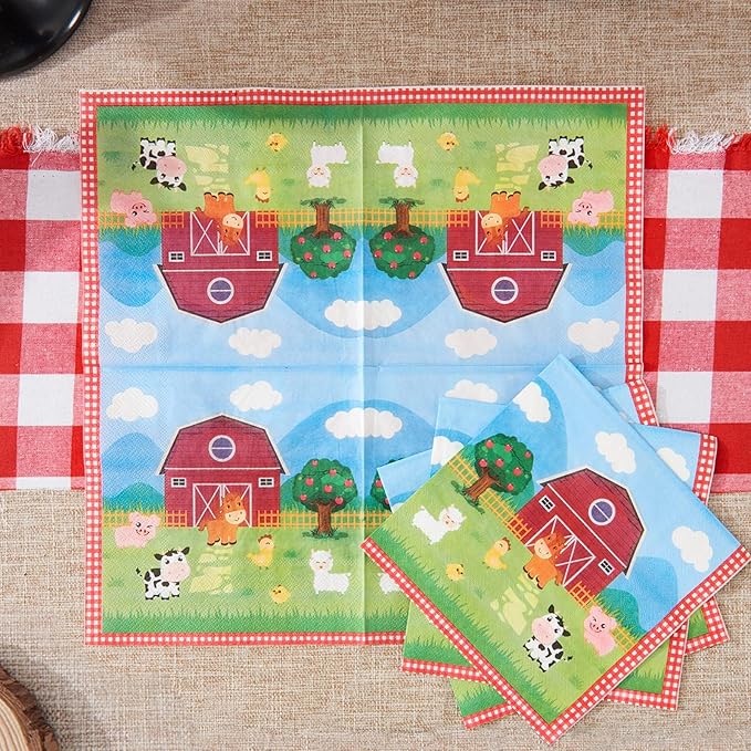 WERNNSAI Farm Plates and Napkins - 48PCS Farm Animals Birthday Decorations Barnyard Paper Plates Tableware for Kids Birthday Party Farmhouse Decorations Serves 16 Guests