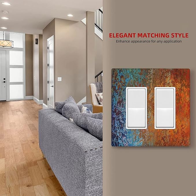 Decorative Switch Plate Covers Vintage Copper Rust 2 Gang Double Rocker Decora Light Switch Cover Red Celestial Blue Flatprint Dual Outlet Wall Plate Electrical Faceplate GFCI for Room Decor