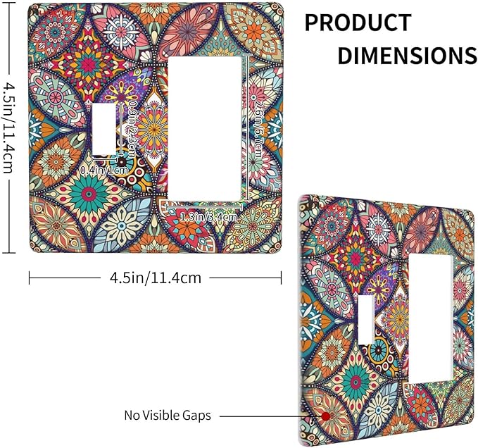 Boho Floral Pretty Colorful Mandala Flowers Outlet Covers 1 Toggle 1 Rocker Combination Decorative Wall Plate Electrical Switch Plates Light Switch Cover Plate for Bedroom Living Room Decor