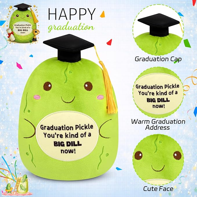 Pickle Stuffed Animal,9inch Graduation Stuffed Animal with Cap and Graduations Words,Cute and Soft Pickle Graduation Plush 2026 Gifts for Kids Men Women,Party Decorations