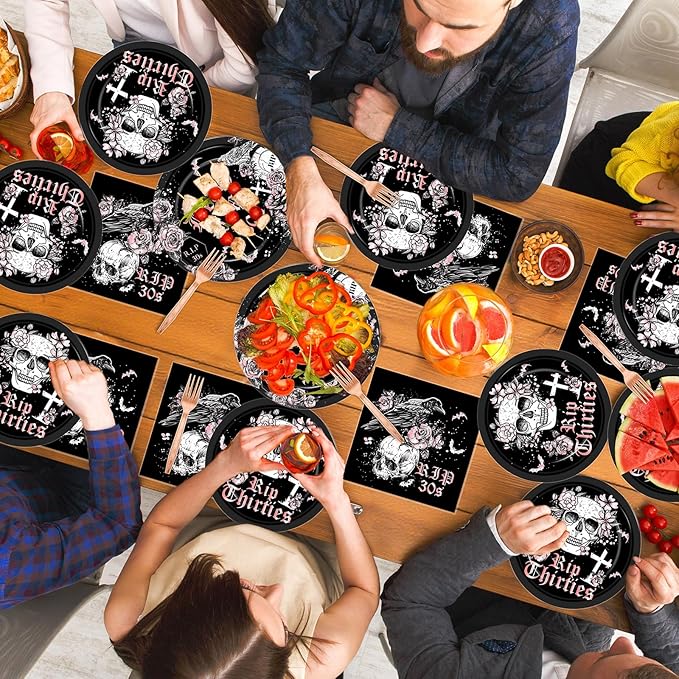 Qyeahkj 100 Pcs 40th Birthday Party Supplies Death to My 30s Paper Plates and Napkins Set Black Rose Gold Rip to My 30s Disposable Tableware Decorations for Women Thirties Funeral Youth Serve 25 Guest