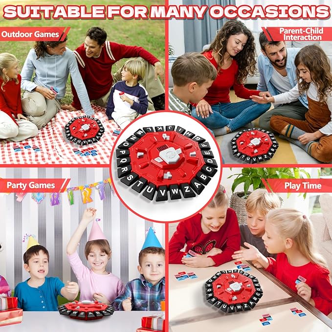 Resflycheng Word Game Family Board Game with Digital Display Timer and 2 Categories Modes Fun Fast-Paced 24-Letter Game for Learning Party Interactive (Red)
