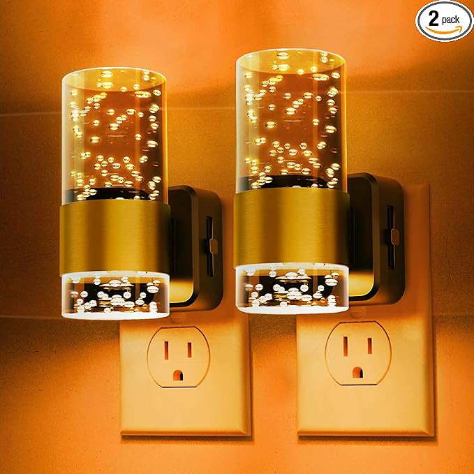 L LOHAS LED Night Lights Plug into wall, Amber Night Light with Adjustable Brightness, Plug in NightLight with Auto Light Sensor, Wall Sconce-Style Design Night Light for Bathroom,Hallway, 2 Pack