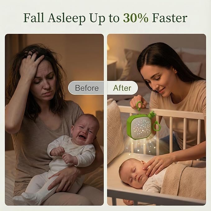 White Noise Sound Machine Baby with Star Projector | Portable Sleep Music Sound with Hook for Nursery, Bedroom, Travel, Infant, The Best Gift for Baby (Frog)