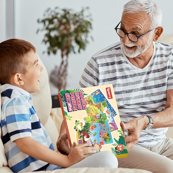SYNARRY Wooden Jigsaw Puzzles for Kids Age 3-5 Year Old, 4 Pack 24-40 Pieces Preschool Educational Learning Toys Gift Set for Children, Easter Basket Stuffers Gifts for Kids