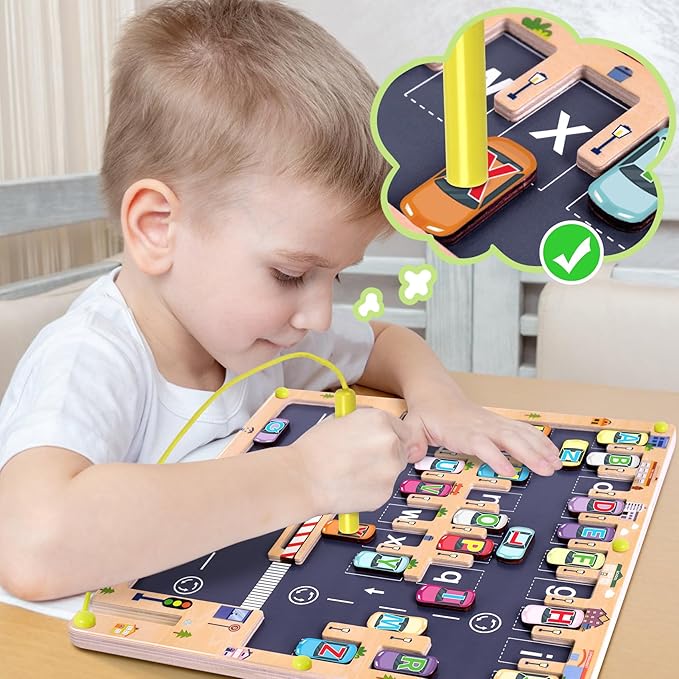 Scuwtocn Wooden Magnetic Alphabet Maze Letter Puzzle, Montessori Fine Motor Skills Toys for Boys Girls 3 4 5 Years Old, ABC Learning Toys for Kids Age 3+, Christmas, Birthday Present