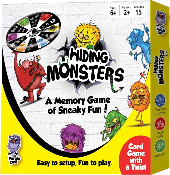 Hiding Monsters Award Winning Memory Games for Kids Ages 4-8 with a Spinner Wheel. Fun and Easy-to-Play. Matching Games for Kids Ages 4-8 and 8-12 for Boys and Girls. 2+ Players