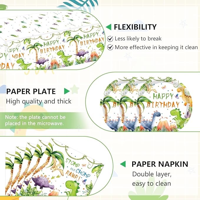 41Pcs Dinosaur Birthday Decorations,Dino Party Supplies Tableware Set for Boys Birthday with Dino Party PaperPlates,Napkins,Tablecloth丨Boys Jurassic Theme Dinosaur Party Decorations Supplies,Serves 20