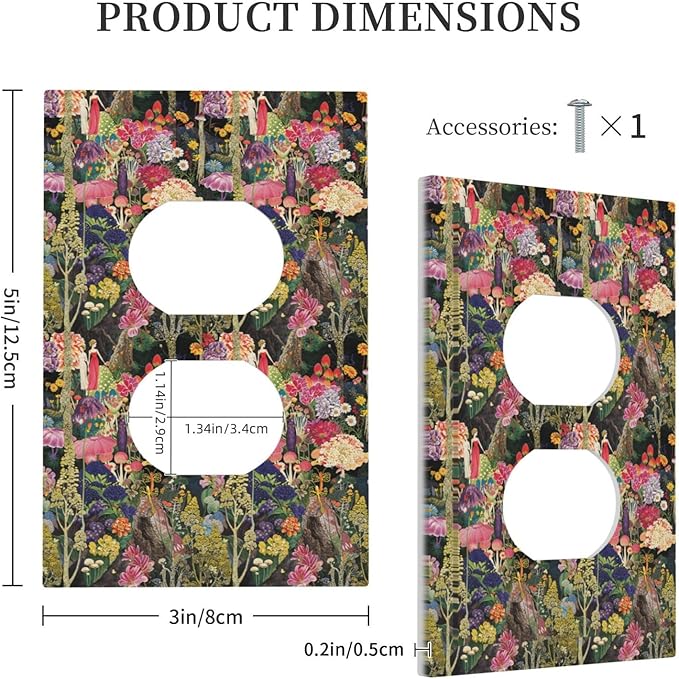 Dreamy Tropical Rainforest Colorful Mushroom Wildflower Outlet Covers 1 Gang Duplex Light Switch Cover Decorative Switch Plates Electrical Receptacle Faceplate Wall Plate for Farmhouse Kids Room Decor