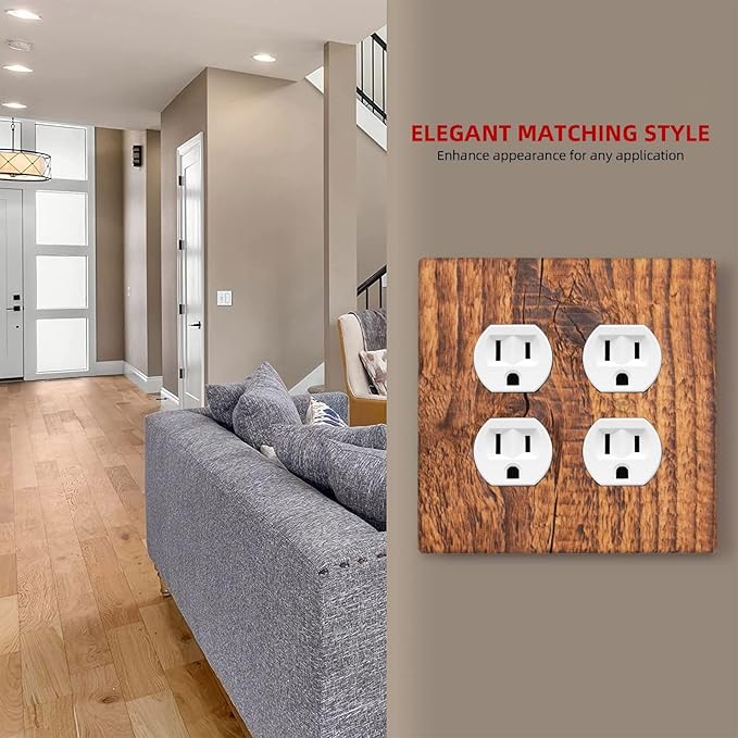 Brown Wood Grain Rustic Natural Burl Print Outlet Covers 2 Gang Double Duplex Decorative Light Switch Covers Electrical Wallplates Socket Faceplate for Farmhouse Home Decor
