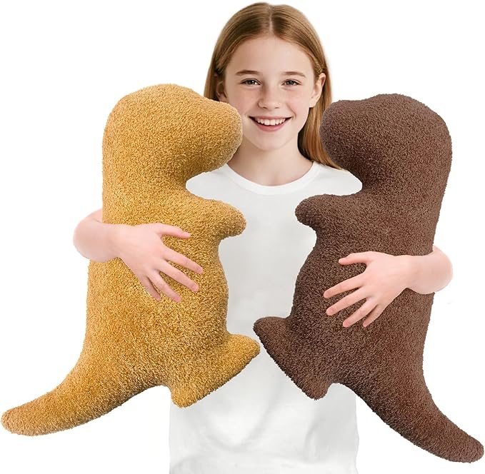 Andywoo Dino Nuggets Chicken Pillow Plush, Dinosaur Chocolate Pillow Stuffed Animals Plush Toy for Funny Birthday Gifts for Boy and Girl, Dinosaur Gifts for Kids Teens and Adults (2 Pack, Large)
