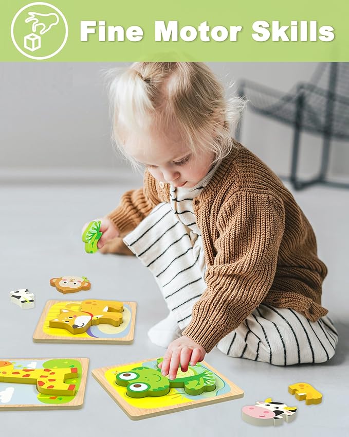 Benresive Wooden Toddler Puzzles, 6pcs Animal Montessori Toys for 1-3 Year Old Boys & Girls, Learning Educational Preschool Toys, Great Gifts for 1 2 3 Year Olds