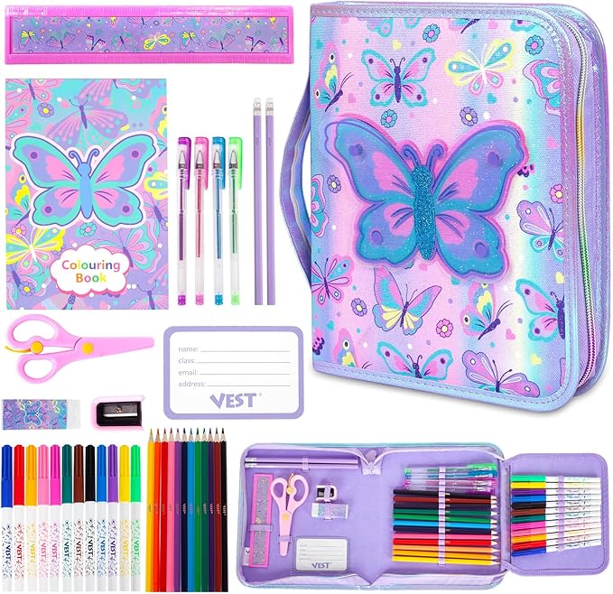 YOYTOO Washable Markers Set with Glitter Pencil Case, Art Supplies for Kids Ages 4-6-8, Arts Crafts Travel Coloring Kit for Girls 4 5 6 7 8 Year Old Birthday Gifts