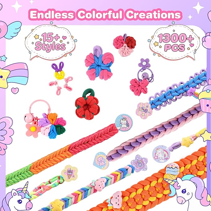 Rubber Band Bracelet Kit for Kids Girls Ages 6-12, 1300+ PCS DIY Craft Kits with 2 Weaving Comb & Organizer, Weaving Loom Kit Toys, Christmas Birthday Valentine Gifts for 7 8 9 10 11 12 Year Old