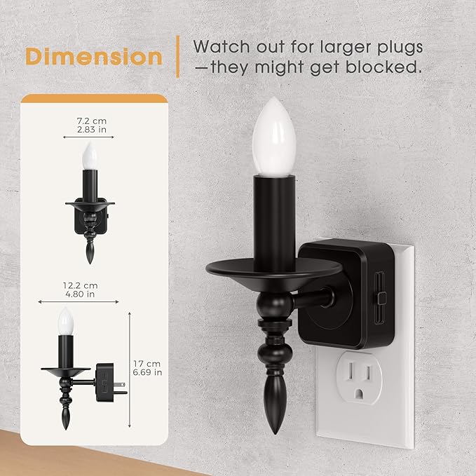 Briignite Flameless Candle Night Lights Plug into Wall, Amber LED Night Light with Dusk to Dawn Sensor, 0-100LM Dimmable Plug in Chandelier Night Light for Kids, Hallway, Bathroom, Bedroom