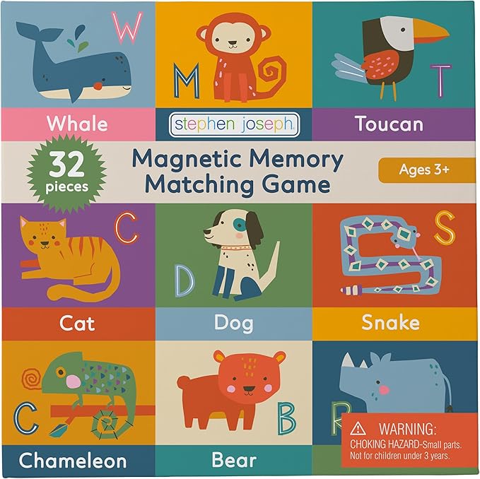 Stephen Joseph, Magnetic Memory Game Set, Matching Memory Game for Kids - 32pc Memory Game Set, Matching Games for Children Preschool Toddler, Travel Memory Games for Kids, Animals