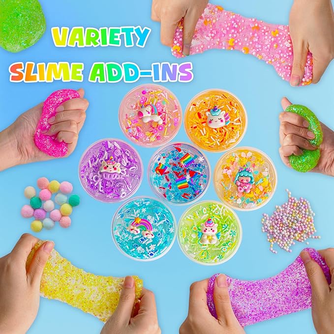 Crystal Clear Slime Kit with 36 Add-ins & 17 FL OZ Premade Base - DIY Rainbow Slime Making Kit in Bucket for Kids, Gift for Girls and Boys Ages 8-12, Party Favors for Birthday, Easter, Halloween