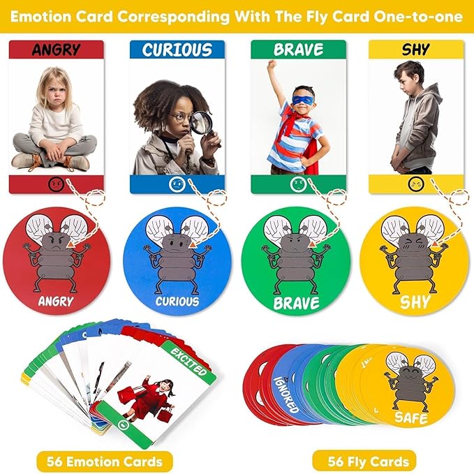 Garybank Emotions Swat Games for Kids Social Emotional Learning Activities, W/56 Emotion Cards, Speech Therapy Materials for Autism, Play Therapy Toys for Counselors, Sight Word Game