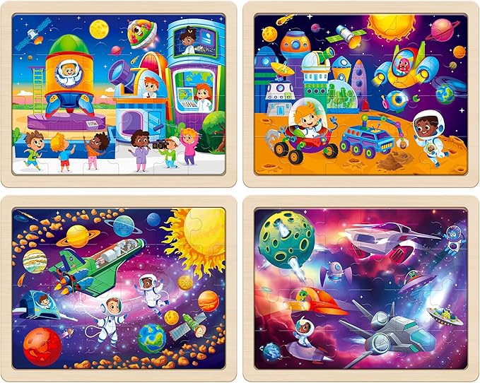 SYNARRY Large Space Planets Solar System Wooden Puzzles for Kids Gift Box(12.2 * 9.4 in), Puzzles for Toddlers 3-5, Wood Jigsaw Puzzles for Kids Ages 4-6, Easter Basket Stuffers Gifts for Kids