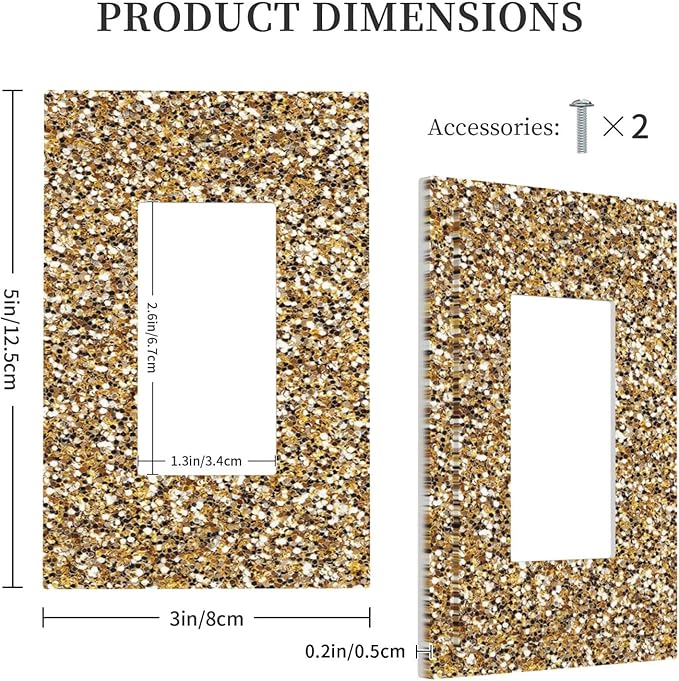 Decorative Outlet Covers Gold Glitter Sequins 1 Gang Single Rocker Light Switch Cover Plate GFCI Wall Plates Electrical Switch Plate Cover for Bedroom Cabin Decor