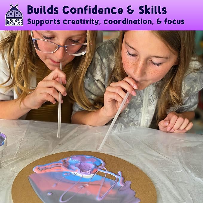 PURPLE LADYBUG Paint Pouring DIY Clock Kit - Arts and Crafts for Kids Ages 8-12, Painting Kit for Kids 6-8 - Gifts for 6-12 Years Old Girls & Boys Birthday - Tween & Teen Girl Gifts Ideas
