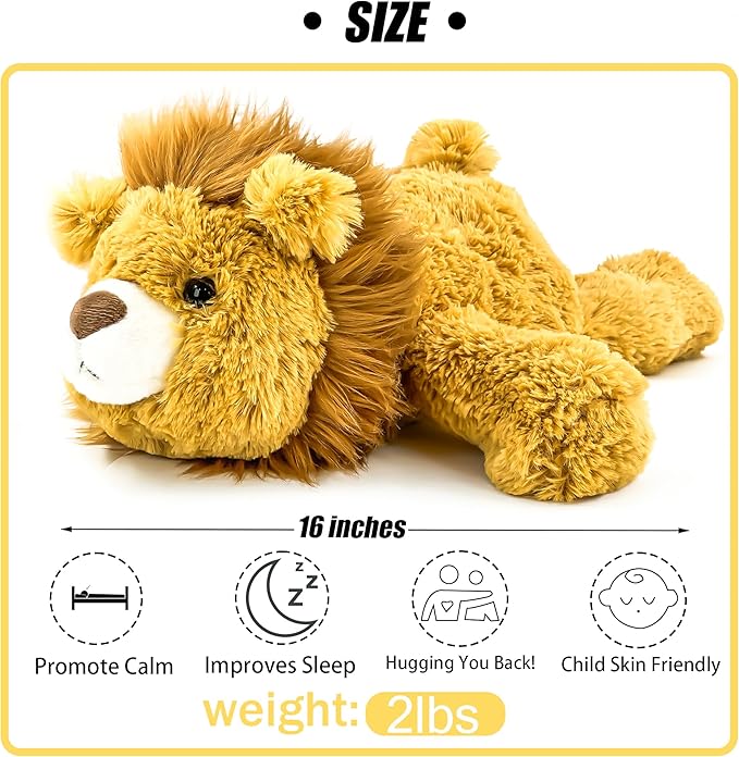 YOUBLEK 16" | 2 Pounds Yellow Lion Weighted Stuffed Animals,Sensory Comfort Plush Throw Pillow Toy,Kawaii Plushies Hugging Toy Gifts for Kids & Adults (Lion, 16 inch 2 Pounds)