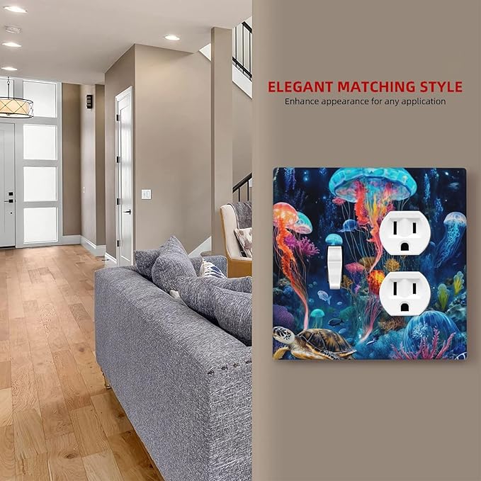 Jellyfish Sea Turtle Fantasy Ocean Coral Underwater World Wallplates 1 Toggle 1 Duplex Switch Plate Electrical GFCI Faceplate Decorative Light Switch Covers for Nursery Kids Room Decor