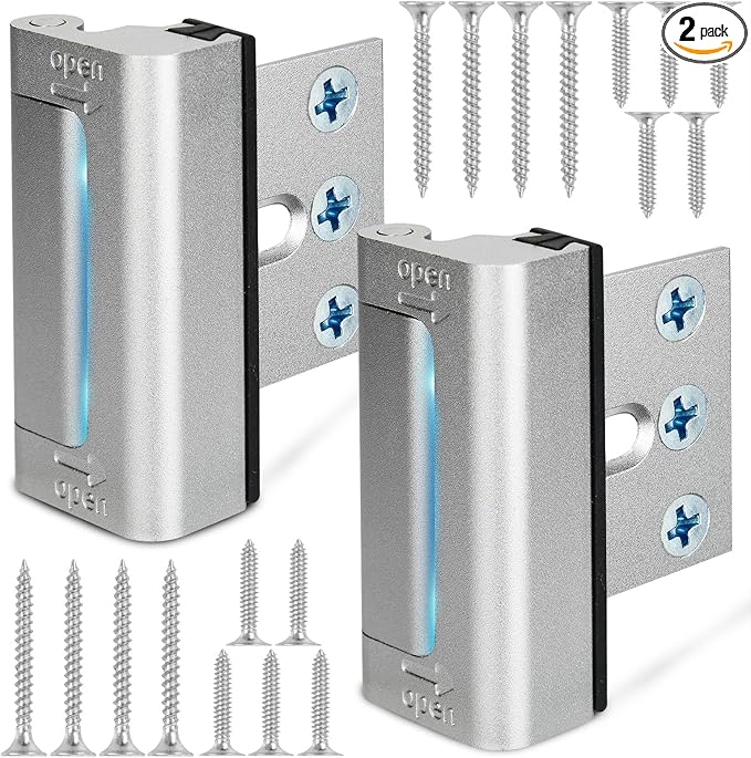 Home Security Door Reinforcement Lock, Upgraded Front Door Locks for Kids Safety Withstand 800 lbs, Child Proof Door Lock, Extra Door Lock from Inside Prevent Unauthorized Entry (2 Pack, Silver)