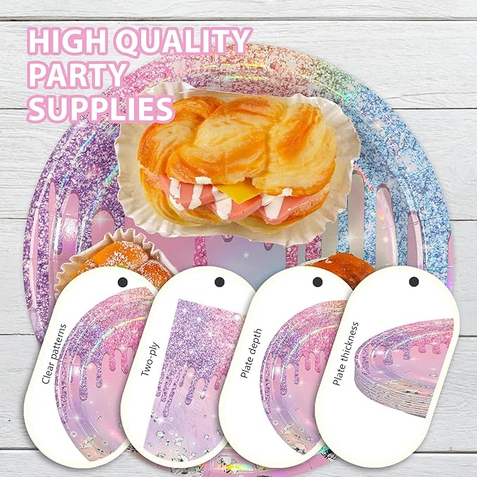 168Pcs Iridescent Birthday Party Supplies Pink Purple Pastel Colorful Diamond Plates and Napkins Cups Rainbow Tableware Set for Girls Bridal Baby Shower Sparkle Bachelorette Wedding Supplies Serve 24
