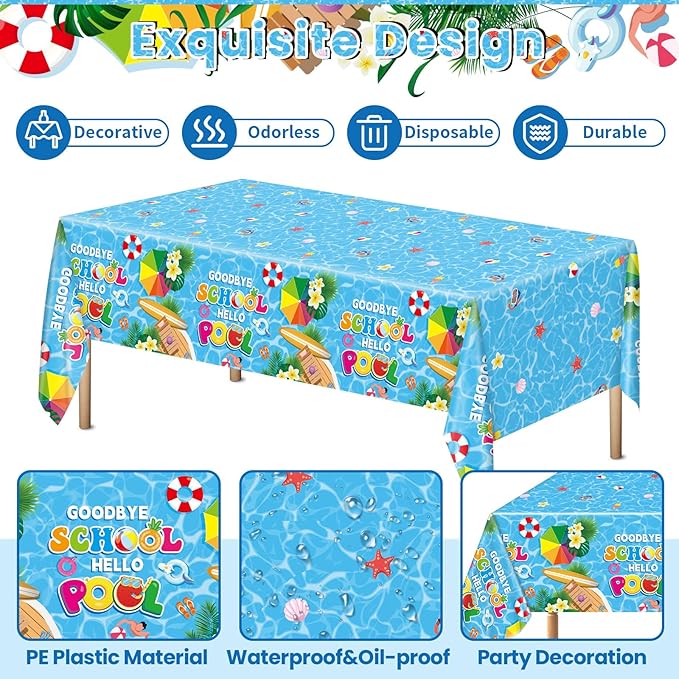 Goodbye School Hello Pool Tableware Set for Kids Class End of Schools Year Theme Supplies Summer School's Out Plates Napkins Tablecloths Serves 24 Guests Graduation Preschool Party Favors
