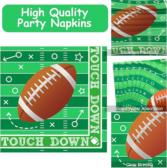 Qyeahkj 100 Pcs Football Party Plates and Napkins Set Football Birthday Party Decorations Supplies Football Tableware Football Themed Party Favors for Boys Kids Sports Fans Events Serves 25