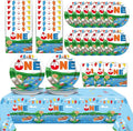 Ofishally One Birthday Party Supplies Serves 24 Gone Fishing 1st Party Paper Plates Napkins Little Fisherman Tablecloth Set Tableware Kit for Baby Shower Decorations Kids Boys Girls