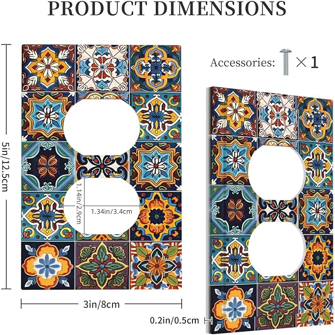 Mexican Talavera Tiles Floral Outlet Covers 1 Gang Duplex Light Switch Cover Decorative Switch Plates Electrical Receptacle Faceplate Wall Plate for Bathroom Kitchen Decor