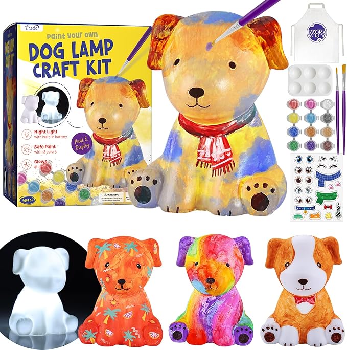 LAOESE Paint Your Own Dog Lamp Kit, Art Supplies Painting Kits for Kids, Arts and Crafts for Kids Ages 8-12, Dog Toys Girls Boys Birthday Gifts for Kids Ages 3 4 5 6 7 8 9 10 11 12+