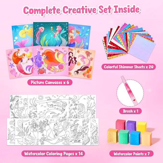JoyCat Paint with Water Coloring Books, Art & Craft Activity, No Mess Art for Kids Ages 4-8, Craft Kits & Supplies, DIY Creative Activity, Gifts for Girls & Boys (Ocean Princess)